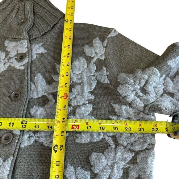 Jamie Gries Cozy Chic Collection Cardigan Turtleneck L Taupe Floral Sweater - Picture 8 of 9